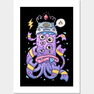 Multi eyed cartoon monster illustration Posters and Art